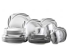 Mäser 920463 Serie Oslo, 30-teiliges Kombiservice für 6 Personen, Geschirr-Set, klassisch, zeitlos, elegant, Porzellan, schwarz-weiß