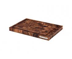 Continenta Tranchierbrett aus Akazien Stirnholz, mit Saftrille, Schneidebrett in Edel Qualität, mit Metall Emblem, Größe: 36,5 x 25 x 2,8 cm