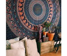 Wandteppich, indischer Mandala, Hippie-/Zigeuner-Stil, aus Baumwolle, mehrfarbig, in Queen-Size, 213 cm x 228 cm, Wandbehang