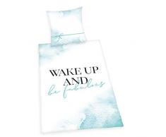 Herding Young Collection Bettwäsche-Set, Wake Up Wendemotiv, Bettbezug 135 x 200 cm, Kopfkissenbezug 80 x 80 cm, Baumwolle/Renforcé