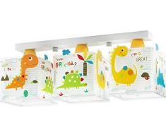 Dalber Kinder Deckenlampe 3 Lichter Dinos Dinosaurier, Plastik, E27, Mehrfarbig, 50 x 14 x 20.5 cm