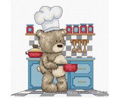Luca-S Bruno Teddybär kocht Kreuzstichset, Baumwolle, Mehrfarbig, 18x16,5cm