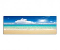 Panoramabild auf Leinwand und Keilrahmen 150x50cm Sandstrand Meer Wolken Sonne Sommer