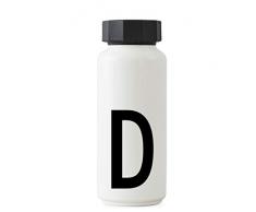 Design Buchstaben personalisierbare weiße Thermo-Edelstahlflasche für heiße und kalte Getränke, isolierte Trinkflasche für unterwegs, für Arbeit, Schule, Sport und Fitnessstudio – D