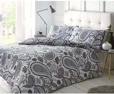 Sleepdown Paisley BlackGrey Bettwäsche-Set für Doppelbetten, Baumwolle, Schwarz
