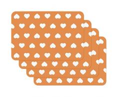 Venilia Tischset Platzset für Esszimmer ORANGE HERZ, 4er Set abwischbar Polypropylen, lebensmittelecht, 45 x 30 cm, 4 Stück, 59053, Kunststoff, Motive