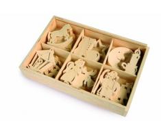 Tannenschmuck Winterzeit aus naturbelassenem Holz, 60-tlg. Set mit 12 verschiedenen Motiven, besonderes Highlight für den Weihnachtsbaum, im Fenster, Gesteck oder auch an Geschenkpäckchen, inkl. verschließbarer Holzbox