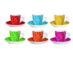 Bialetti Y0TZ012 6 Espressotassen mit Untertasse, Porzellan, bunt, 23.8 x 17.4 x 8.4 cm, 12-Einheiten