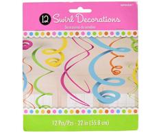 12 Spiral Wirbel mehrfarbig Hänge Deko 55cm