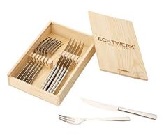 Echtwerk Steakbesteck SARRE 12 TLG.Edelstahl 18/10 poliert Inkl. Holzkassette Besteck Set, Edelstahl, 25.7x16.7x7.5 cm, Einheiten