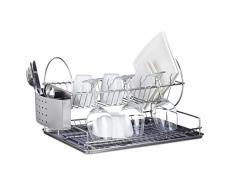 Relaxdays Abtropfgestell Edelstahl, Weinglashalterung, Besteckhalter, Abtropfgitter, Auffangschale, Robust, HBT: ca. 29,5 x 51 x 31,5 cm, silber