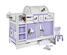 Lilokids Etagenbett Jelle TÃV und GS geprüft Pferde, Hochbett mit Vorhang und Lattenroste Kinderbett, Holz, lila / beige, 208 x 98 x 150 cm