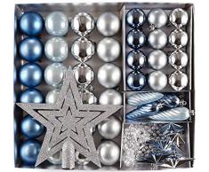 HEITMANN DECO 50er Set Christbaumkugeln Christbaumschmuck mit Stern Spitze - Kunststoff Weihnachtsschmuck Blau Silber zum Aufhängen