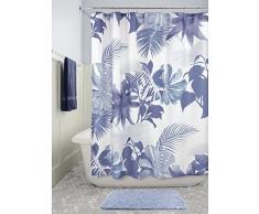 iDesign Watercolor Fern Duschvorhang | waschbarer Duschvorhang mit natürlichem Farn-Motiv| 183,0 cm x 183,0 cm großer Duschvorhang | Polyester blau/bunt