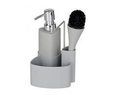 Wenko Spül-Set Empire - Spülmittelspender, Spülbürste, Handtuchhalter, Fassungsvermögen: 0,25 l, Soft-Touch Keramik, 11 x 19 x 12,5 cm, grau