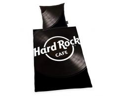 Herding HARD ROCK Bettwäsche-Set, Wendemotiv, Original Hard Rock Café Lizenz, Bettbezug 155 X 220 cm, Kopfkissenbezug 80 x 80 cm, Baumwolle/Renforcé, Schwarz