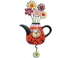 Enesco P9014 Wanduhr, Teekanne mit Blumen, Harz, 42 cm, Rot