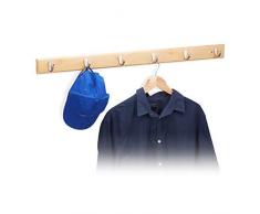 Relaxdays Hakenleiste Bambus, natürliche Maserung, 6 Metallhaken, Flurgarderobe, Handtuchhalter, HBT: 6x88x5cm, natur