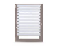 Relaxdays Doppelrollo Klemmfix ohne bohren, Seitenzugrollo mit Streifen, Duo-Rollo für Fenster, Stoff 106x156 cm, weiß