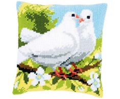 Vervaco Kreuzstichkissen Weiße Tauben, Stickbild vorgezeichnet Kreuzstichpackung Kissen, vorbezeichnet, Baumwolle, Mehrfarbig, 40 x 40 x 0,3 cm