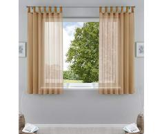 2er-Pack Gardinen Transparent Vorhang Set Wohnzimmer Voile Schlaufenschal mit Bleibandabschluß HxB 175x140 cm Sand, 61000CN