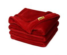 DOZZZ Super weiche flaumige Decke warm Decke für Couch leicht und dünn Plüschsamtdecke maschinenwashbare gemütliche Decke, 147 x 198 CM (ROT)