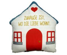 Die Geschenkewelt 46498 Plüschkissen Haus, Figuren-Kissen in Haus-Form, Zuhause ist wo die Liebe wohnt, 32 cm x 32 cm, Mehrfarbig