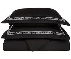 Superior - Superweicher, leichtgewichtiger/knitterfester Bettbezug mit königlichen Stickereien auf Kopfkissenbezügen mit Stehsaum in einer Geschenkbox, 269 x 234 cm, 100 % gebürstete Mikrofaser, schwarz/weiß