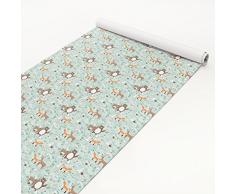 Klebefolie - Kinder Muster Wald Freunde mit Waldtieren Selbstklebende MÃ¶belabdeckung Designfolie DIY Aufkleber MÃ¶belfolie Glasfolie Holzaufleger Dekorfolie HxB: 50 cm x 50 cm