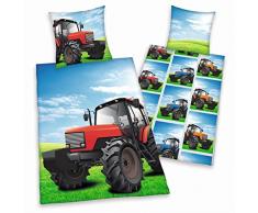 Herding Young Collection Bettwäsche-Set, Traktor Wendemotiv, Bettbezug 135 x 200 cm, Kopfkissenbezug 80 x 80 cm, Baumwolle/Renforcé
