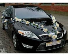 ROSEN GIRLANDE Auto Schmuck Braut Paar Rose Deko Dekoration Autoschmuck Hochzeit Car Auto Wedding Deko PKW (Ecru / Weiß)