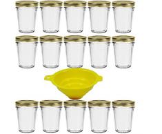 Viva Haushaltswaren - 15 x kleines Becherglas / Marmeladenglas 80 ml mit goldfarbenem Deckel, Vorratsdosen Set als Einmachgläser, Gewürzgläser, für Kuchen im Glas etc. verwendbar (inkl. Trichter)