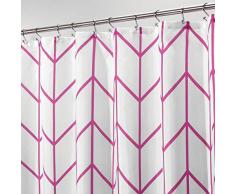 mDesign Duschvorhang aus Polyester – modernes Badzubehör für die Dusche – wasserabweisende Duschgardine im Fischgrätenmuster – 180 x 180 cm – pink und weiss