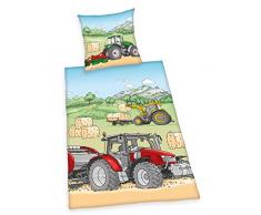 Bettwäsche-Set Traktor, Kissenbezug 70x90cm, Bettbezug 140x200cm, Material 100% Baumwolle, Renforcé, mit leichtläufigem Reißverschluss
