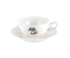 Wrendale Tasse und Untertasse, klein, Rabbit, Knochenporzellan, Mehrfarbig, 10.4 x 12.8 x 5.4 cm