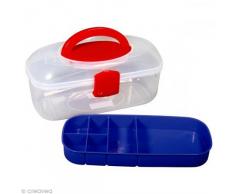 Rayher 39254000 Sortierbox, mit Tragegriff und Einsatz, transparent, 27,8 x 12,1 x 13,1 cm, Nähkasten oder Aufbewahrung für Bastelmaterial, Schmuck, Spielzeug, Werkzeug