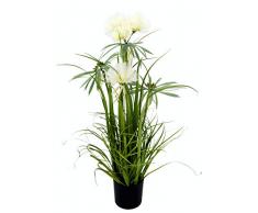 Flair Flower Papyrusgras im Topf, Papyrus Busch, Kunst, Zimmerpflanzen, Ufer, Feder, Seidenblumen, Dekogras, Gras, Kunstgras, künstliche Pflanzen, Solitärgras, Ziergras, Dekopflanze, Weiß, 77x25x25 cm