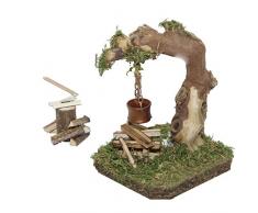 Alfred Kolbe Krippen AM 20 Weihnachtskrippen-Zubehör-Set Wurzel-Lagerfeuer beleuchtet 4,5 V und Hackstock für 10-12 cm Figuren