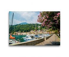 Calvendo Premium Textil-Leinwand 75 cm x 50 cm quer, GARDASEE Toscolano-Maderno | Wandbild, Bild auf Keilrahmen, Fertigbild auf echter Leinwand, Leinwanddruck: SchÃ¶ne Uferpromenade Orte Orte
