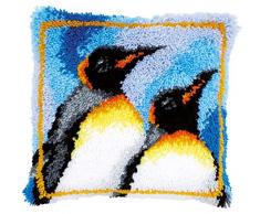 Vervaco PN-0147953 Knüpfkissen 2 Pinguins Knüpfpackung, Baumwolle, mehrfarbig, 40 x 40 cm / 16 x 16