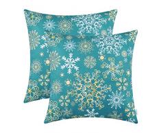 CaliTime Kissenbezüge Kissenhülle Packung mit 2 kuscheligen Fleece-Dekokissenbezügen Bezüge für Couchbettsofa Weihnachten Schneeflocken Beidseitig 45cm x 45cm Teal