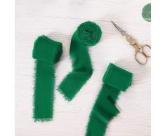Doris Home handgefertigtes Fransenband aus Chiffon, seidenähnliches Band, 5,1 cm x 2,1 m, Set mit 3 Rollen für Hochzeitseinladungen, Blumensträuße und Geschenkverpackungen 3 Rollen grün