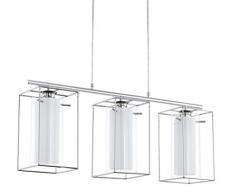 EGLO Pendellampe Loncino 1, 3 flammige Vintage Pendelleuchte, Hängelampe aus Stahl, Farbe: Chrom, Glas: satiniert, klar, Fassung: E27, L: 74,5 cm