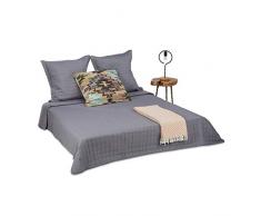 Relaxdays Tagesdecke Set, Bettüberwurf gesteppt 220 x 240 cm und 2 Kissenbezüge 80 x 80 cm, Kuscheldecke waschbar, grau