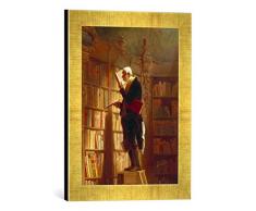 Gerahmtes Bild von Carl Spitzweg Detail. Der BÃ¼cherwurm, Kunstdruck im hochwertigen handgefertigten Bilder-Rahmen, 30x40 cm, Gold Raya