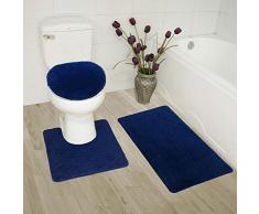 Fancy Linen 3-teiliges Anti-Rutsch-Badematten-Set für Badezimmer, U-Form, Konturteppich, Matte und WC-Deckelbezug Marineblau
