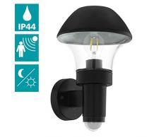 EGLO Außen-Wandlampe Verlucca, 1 flammige Außenleuchte, inkl. Bewegungsmelder, Sensor-Wandleuchte aus verzinktem Stahl und Glas, Farbe: Schwarz, Fassung: E27, IP44