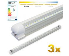 LEDVero 3x SMD LED Röhre 90 cm inklusive Fassung in warmweiss - Leuchtstoffröhre T8 G13 Tube transparent Abdeckung - Lichtleiste mit 14 W, 1400lm- montagefertig