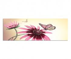 Panoramabild auf Leinwand und Keilrahmen 150x50cm Gerbera BlÃ¼ten Schmetterlinge Sonnenlicht