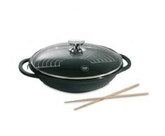 Berndes 031139 Vario Click Induction Aluguss Wok antihaft mit Glasdeckel und Zubehör 32 cm, 5,5 l